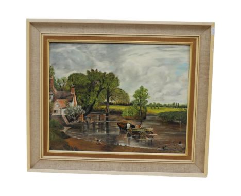 F C Barnard, 1970 - after Constable, 19th century river with horse and cart, framed, 54cm x 64cm overall 