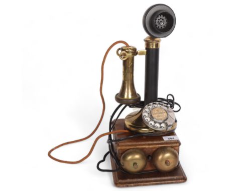 An Edwardian candlestick telephone, including bell box 