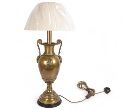 A brass lamp and shade of Neo-Classical form, height including shade 70cm 