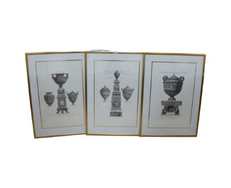 A group of 5 framed prints by Giovanni Battista Piranesi, prints depict various architectural urns and statues, all framed, l