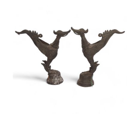 A pair of Thai bronze mythical bird studies, H25cm, with weighted bases 