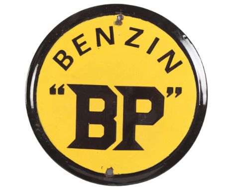 A small oval enamel Bensin "BP" advertising sign, diameter 25cm 