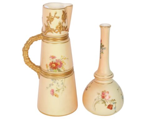 A Royal Worcester Blush Ivory jug, pattern no. 1047, hand painted floral and gilded decoration, together with a Royal Worcest