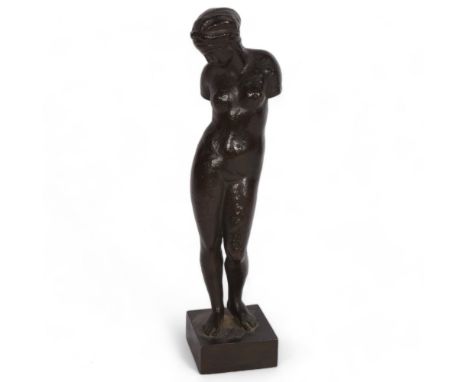 A patinated bronze figurine, Grecian style armless lady on plinth stand, H27cmIn good condition, unsigned 