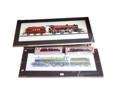 2 boxed Lima locomotives and tenders, and a pair of framed prints to match the locomotives 