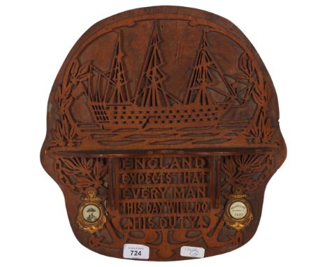 A commemorative fretwork decorated wall shelf, for Nelson at Trafalgar 1805, "England Expects That Every Man This Day Will Do