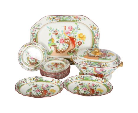 Edwardian Copeland Spode part dinner service, retailed by Waring & Gillow, with colourful pheasant decoration, including soup
