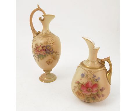 A Royal Worcester blush ivory ewer, decorated with printed painted floral sprays, shape number H271, dated 1911, af, height 6