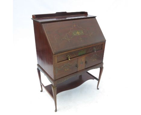 An Edwardian mahogany bureau, with fall flap opening to reveal pigeonholes to interior, fitted with a drawer and two cupboard