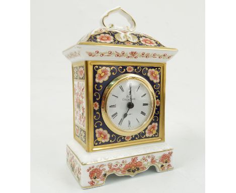 A Royal Crown Derby Danbury Mint porcelain cased mantel clock, decorated in Imari palette, circa 1997, height 7ins Condition 