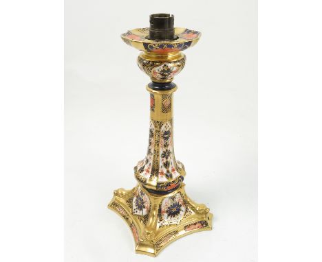 A Royal Crown Derby lamp base, decorated in a version of Imari, height 11ins