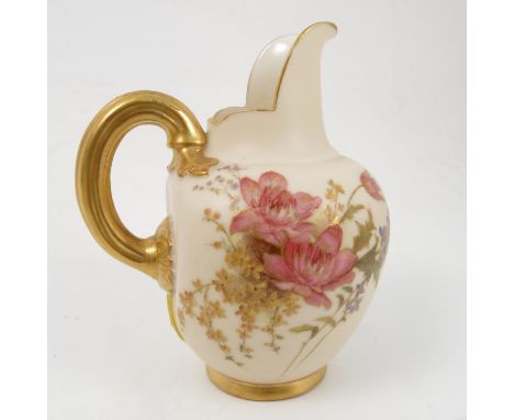 A Royal Worcester ivory flat back jug, printed painted with floral sprays, shape number 1094, dated 1900, height 5ins