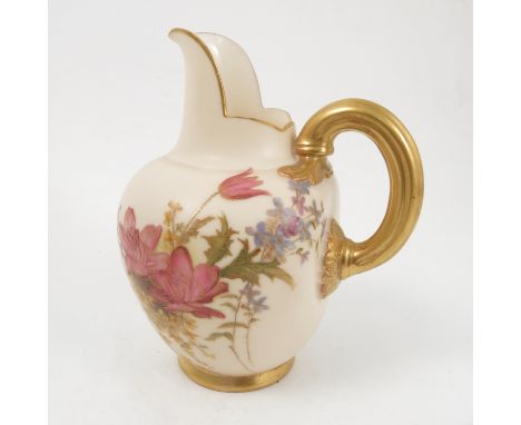 A Royal Worcester ivory flat back jug, printed painted with floral sprays, shape number 1094, dated 1899, height 5ins