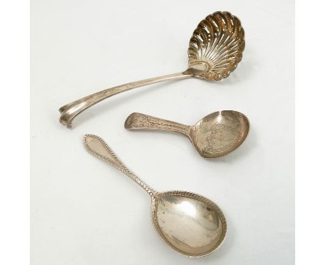 A Victorian silver sifting spoon, with pierced fluted bowl, Sheffield 1889, weight 1oz, together with a Victorian silver cadd