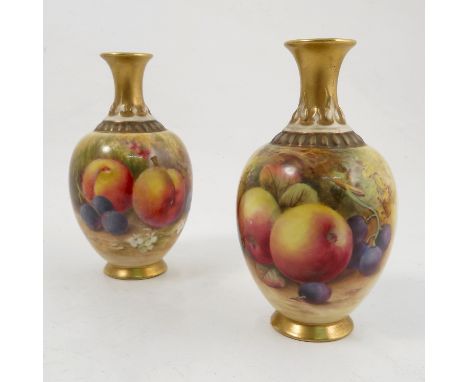 A Royal Worcester vase, hand painted to the front with fruit to a mossy background by Ricketts, shape number H286, dated 1932