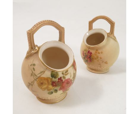 A pair of Royal Worcester blush ivory vase, printed painted with floral sprays, shape number 916, dated 1903, height 4.25ins