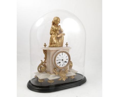 A 19th century J W Benson mantel clock in white marble and gilt metal, the striking movement with white enamel dial and Roman