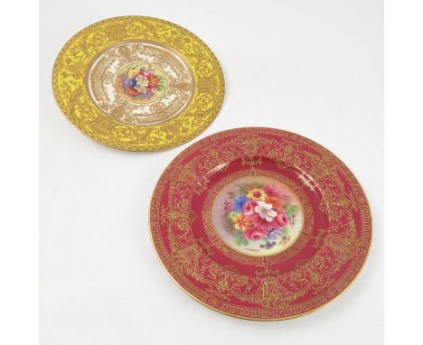 A Royal Worcester cabinet plate, the centre hand painted with flowers by J Stanley, to a red and gilt border, retailed by Tif