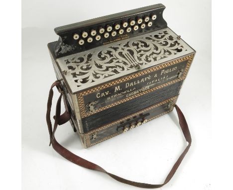 A Cav M Dallape & Figlio Stradella (Italia) Cromatique piano accordion, retailed by J J Vickers London, with chequer board ba