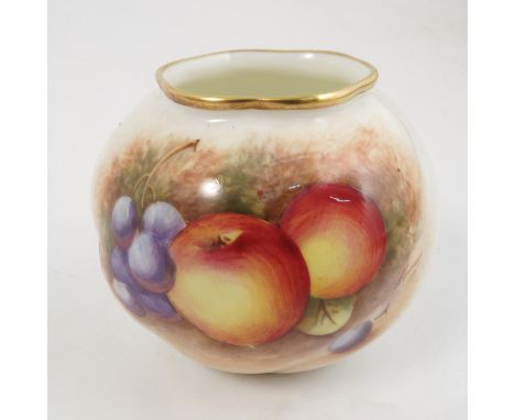 A Royal Worcester vase, hand painted to the front with fruit to a mossy background by Kenny, shape number G161, dated 1952, h