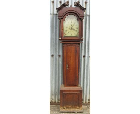 A late Georgian oak cross banded longcase clock, with arch dial, with moon roller, by Street of Bridgnorth 