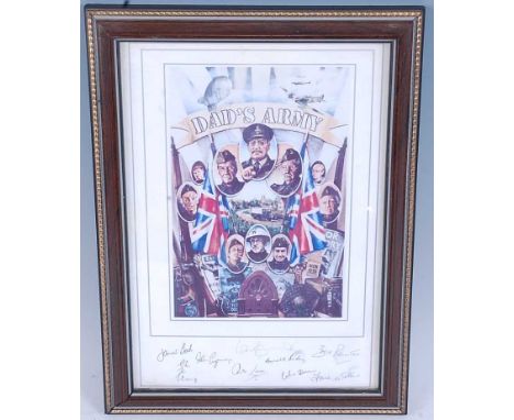 ****Dad's Army, a lithograph print showing various characters from the TV series with nine signatures below to include Arthur