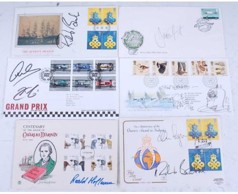 A collection of mainly First Day Covers bearing signatures of various stars of screen, sport and stage, to include Richard Bu