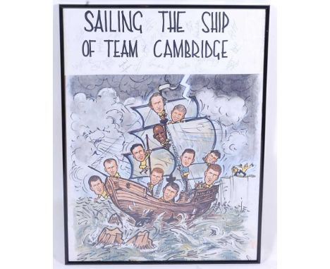 Terry Challis, (1935-2009), Sailing The Ship Of Team Cambridge, an ink and watercolour drawing of the 1991 Division 3 Champio