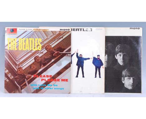 The Beatles, a collection of three LP's to include Please Please Me 4th UK pressing Parlophone PMC 1202 XEX 421-1N / 422-1N m