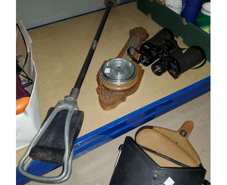 A warming pan; a shooting stick; an aneroid barometer &amp; a pair of binoculars. 