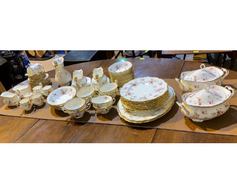 A large selection of Royal Albert Tenderness dinner and teaware including tureens, coffee pot, soup bowls, coffee cups, sauce