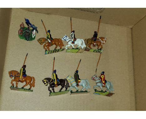 A selection of vintage Britains style painted metal table topwar miniatures Crusades spearmen on horse 