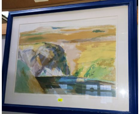 Derek Wilkinson (British 1929-2001) 'Summer morning Eigg'  large limited edition lithograph of abstract scene, signed and tit