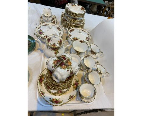 A large selection of Royal Albert Old Country Roses dinner and teaware including 2 tureens, gravy boat, tea pot, milk, sugar,