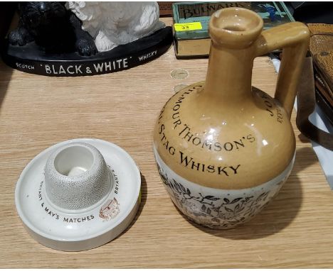 A ceramic match striker by Minton for Bryant &amp; May; a stoneware whisky decanter for Gilmour Thomson's Royal Stag 