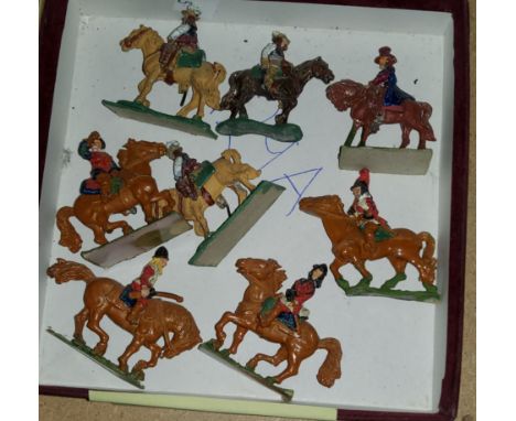 A selection of vintage Britain's style painted metal table topwar miniatures English Civil war cavalry, both Cavaliers and Ro