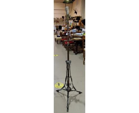 A 19th century copper standard lamp on 3 feet (converted to oil lamp) 