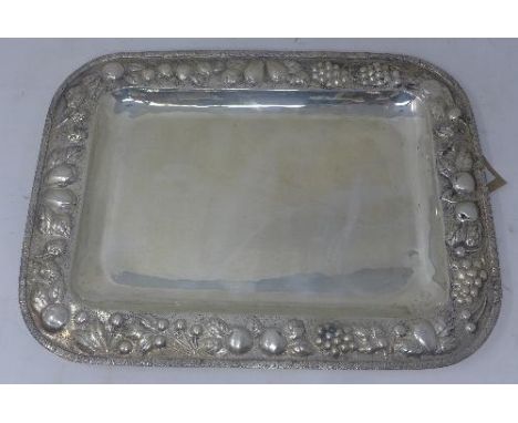 A Mexican silver tray with embossed fruit border, stamped 900, 26oz 
