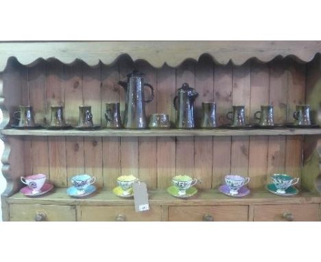 A set of six American cups and saucers, by J.W Webster, together with a stoneware style coffee set (qty) 