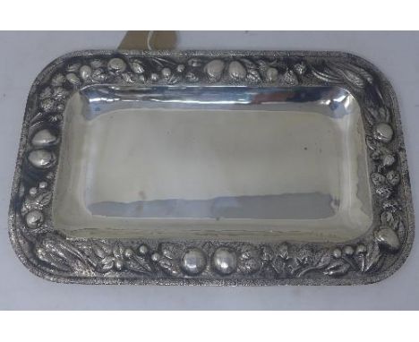 A Mexican silver tray with embossed fruit border, stamped 900, 21oz 