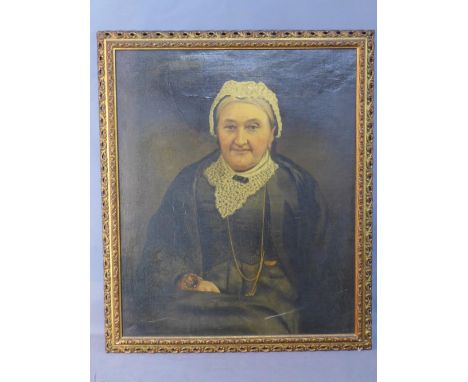 A 19th century oil on canvas, portrait of an elderly lady, 74 x 61cm 