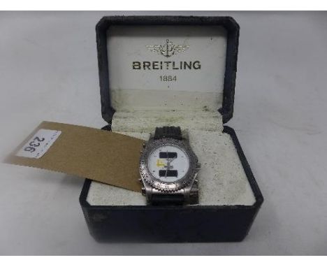 A Breitling Emergency stainless steel wristwatch, white dial with Arabic numerals, two digital display, no. E56121.1, on asso