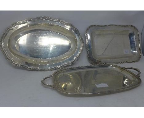 An Argentinian silver tray stamped 925, a Mexican silver tray stamped 900 and a Spanish silver tray, 34oz 