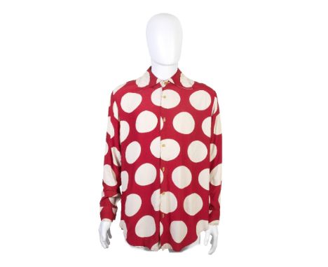 Vivienne Westwood: A Red 'Mini Crini' Polka Dot Shirt,Spring/Summer 1986,button-up shirt in red with oversized white polka do