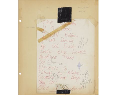 U2: An Autographed Handwritten Setlist From The Band's Boy US Tour, Leg IV,1981,comprising a plain sheet of paper taped to a 