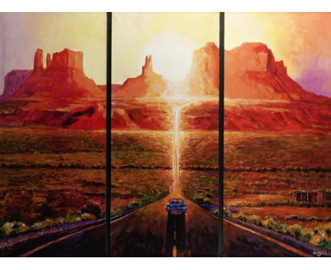 Bob Dylan (American, born 1941): Sunset, Monument Valley,2022,no. 29/195, a triptych, each print with layers of acrylic resin