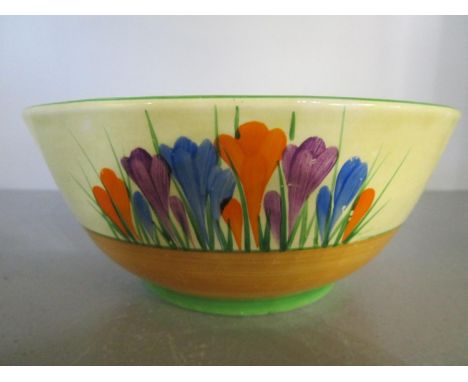 Clarice Cliff Bizarre for Wilkinson Ltd, Crocus pattern bowl decorated with purple, blue and orange flowers, 7" dia 