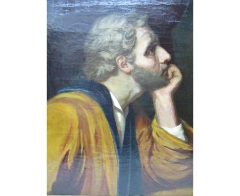 18th Century European School - a half length portrait of a scholar with grey hair and beard, wearing an orange and black gown