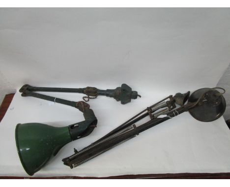 Industrial design - a Mek-Elex, London M2 machinist's lamp in green with original shade, circa 1930, need re-wiring and a Bri