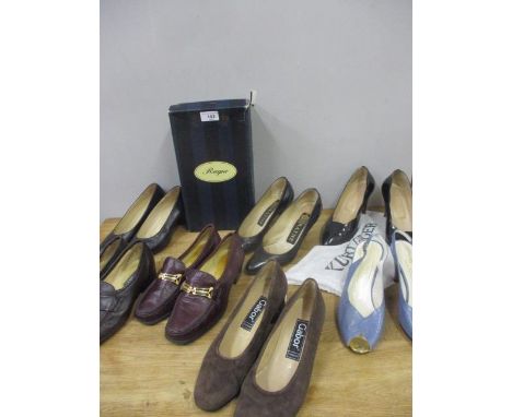 Seven pairs of vintage leather ladies shoes to include Kurt Geiger, Gabor and Rayne, sizes 3-4 